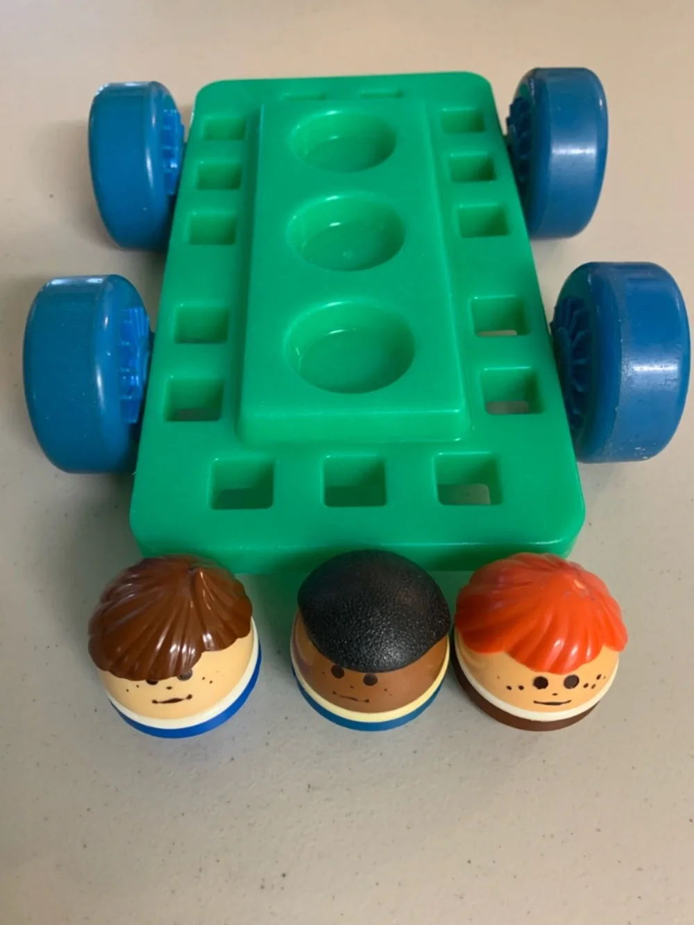 Vintage Little Tikes Waffle Blocks Chassis Car and 3 Toddle Tots Play Figures